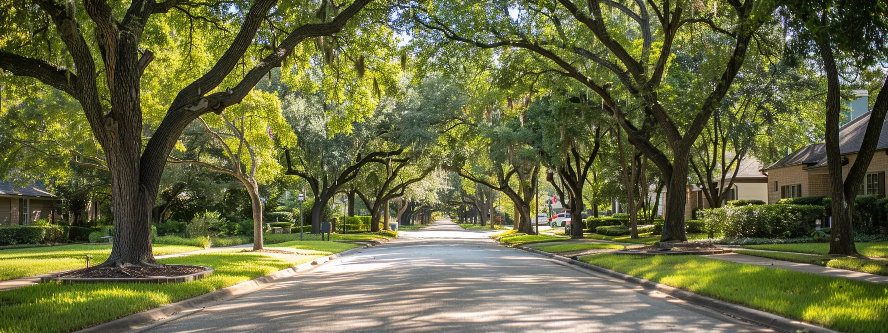 a beautiful, tree-lined street in a top-performing school district with vibrant, well-maintained homes showcasing neighborhood appeal and high property demand.