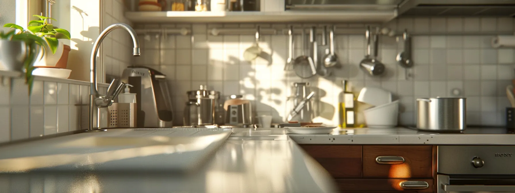 a bright and organized kitchen with shiny appliances and a well-maintained sink and faucet.