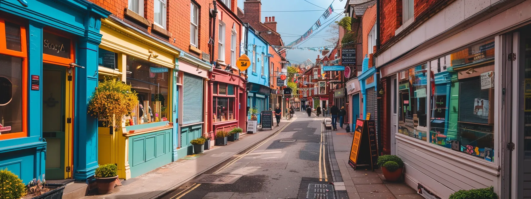 a bustling leeds street lined with vibrant businesses and colorful houses, symbolizing the economic influences on st. george's housing market.