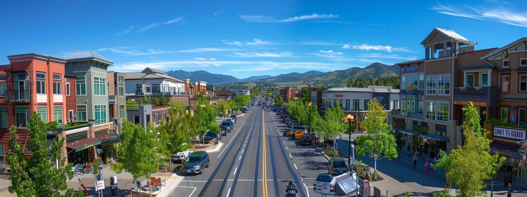 a bustling street in st. george, lined with new housing developments, under a clear blue sky and surrounded by lush greenery, showcasing the city's thriving real estate market driven by population growth, economic development, and desirable lifestyle attractions.