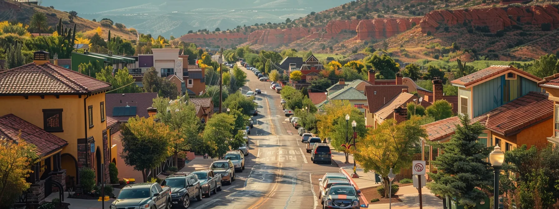 a bustling street in st. george with vibrant homes of various styles and sizes, showcasing the diverse real estate opportunities in the market.