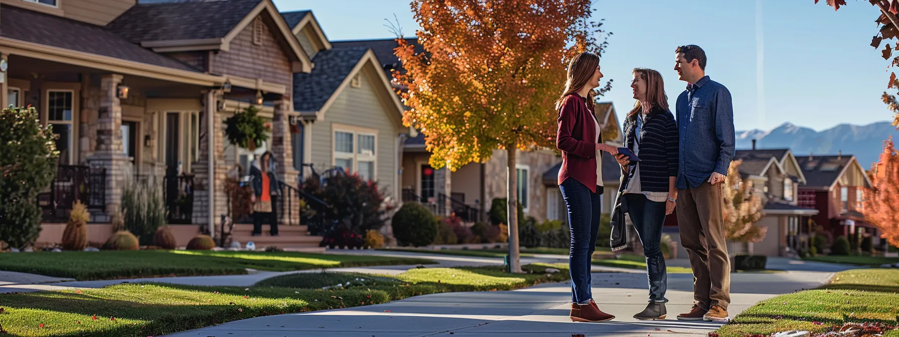 a couple consulting with a local real estate agent in a vibrant st. george neighborhood.