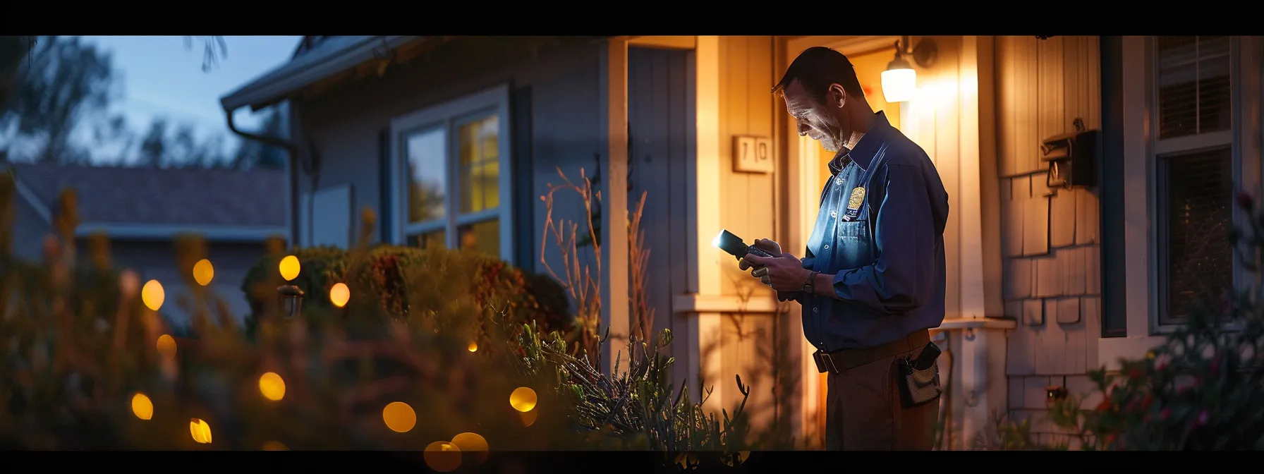 a home inspector carefully examines a cozy bungalow in st. george, uncovering hidden details with a flashlight.