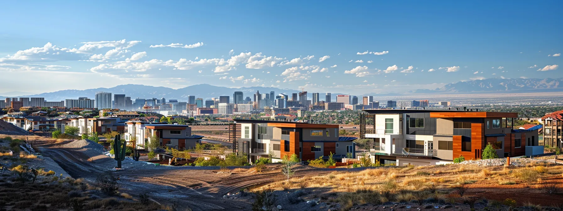 a modern city skyline with new construction projects and rising property values in st. george, influenced by neighboring states like arizona and nevada.