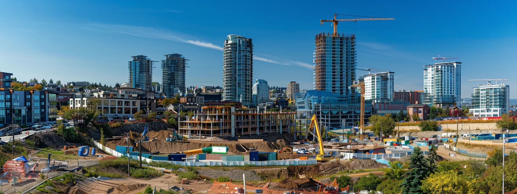 a modern skyline view of st. george with bustling construction sites and tourists exploring the area, showcasing its promising economic growth for potential investors.