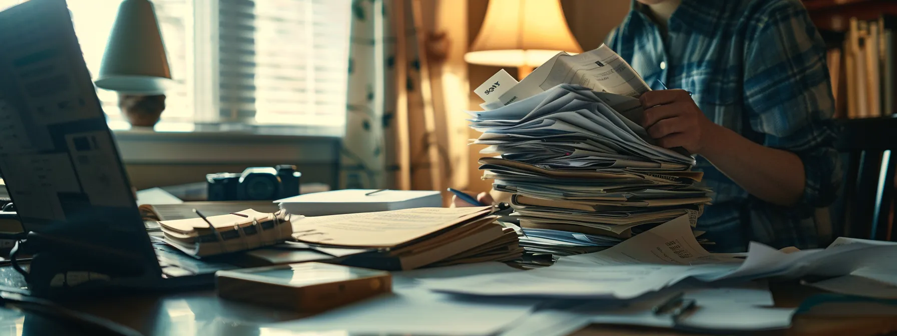 a person meticulously organizing a stack of financial documents on a tidy desk, ready to navigate the home equity loan application process in st. george.