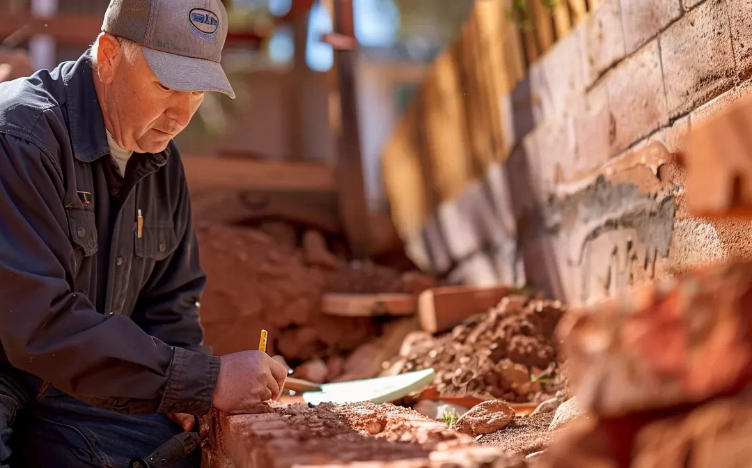 a professional inspector examining the foundation of a charming st. george home with a meticulous eye for detail.