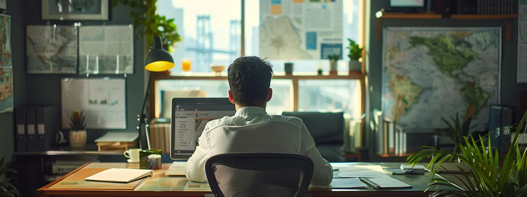 a real estate agent meticulously studying charts and graphs in a modern office, surrounded by maps of mesa and staten island, with the iconic st. george bridge visible through the window. a real estate agent meticulously studying charts and graphs in a modern office, surrounded by maps of mesa and staten island, with the iconic st. george bridge visible through the window.