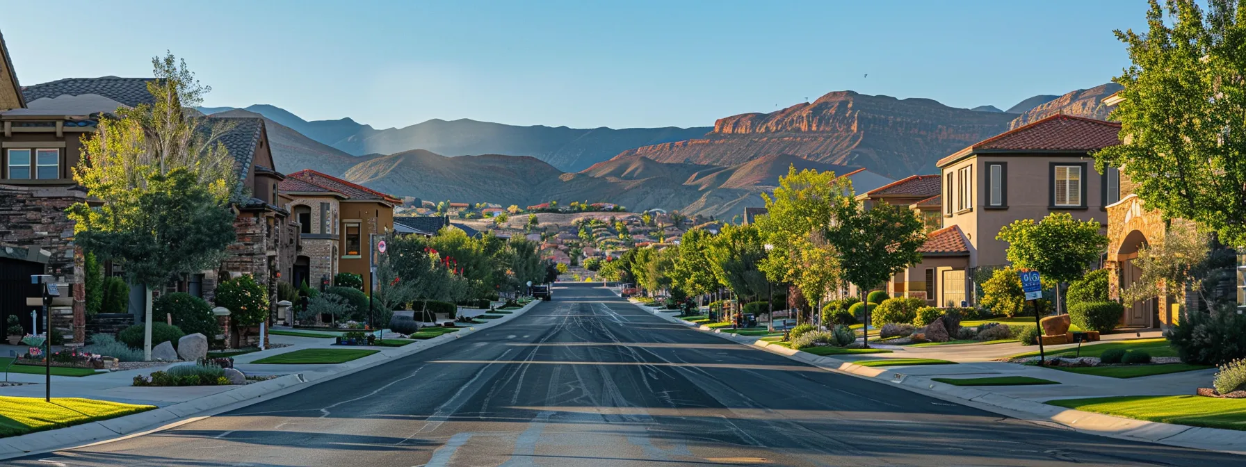 a street lined with luxurious mansions in st. george, utah showcasing the significant impact of neighborhood home values on real estate transactions. a street lined with luxurious mansions in st. george, utah showcasing the significant impact of neighborhood home values on real estate transactions.