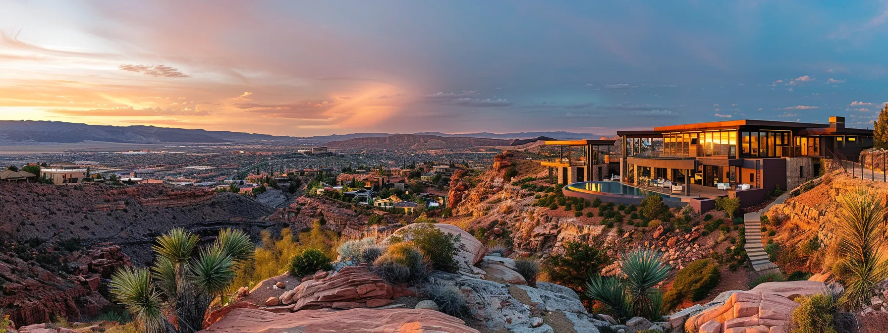 a stunning canyon residence perched on a hill overlooking the vibrant and diverse neighborhoods of st. george.