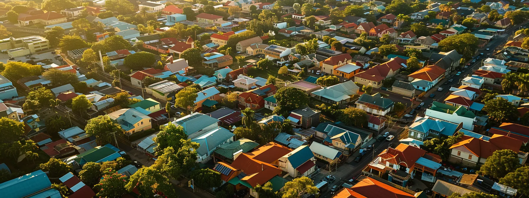 aerial view of st. george's vibrant real estate market with colorful homes and bustling streets. aerial view of st. george's vibrant real estate market with colorful homes and bustling streets.