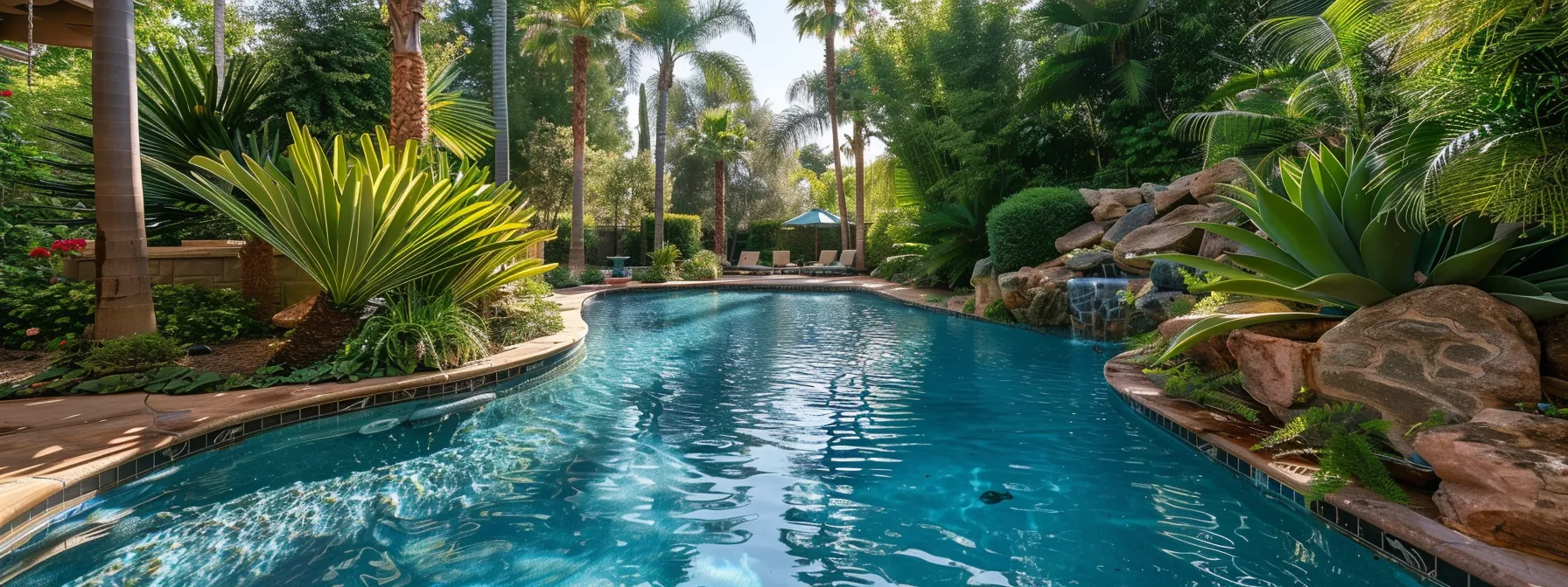 an elegant outdoor pool surrounded by lush landscaped gardens, exclusive to residents of st. george's premier community.