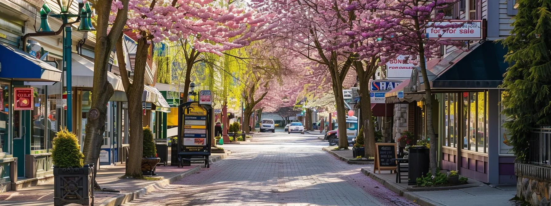 a bustling real estate market with colorful 