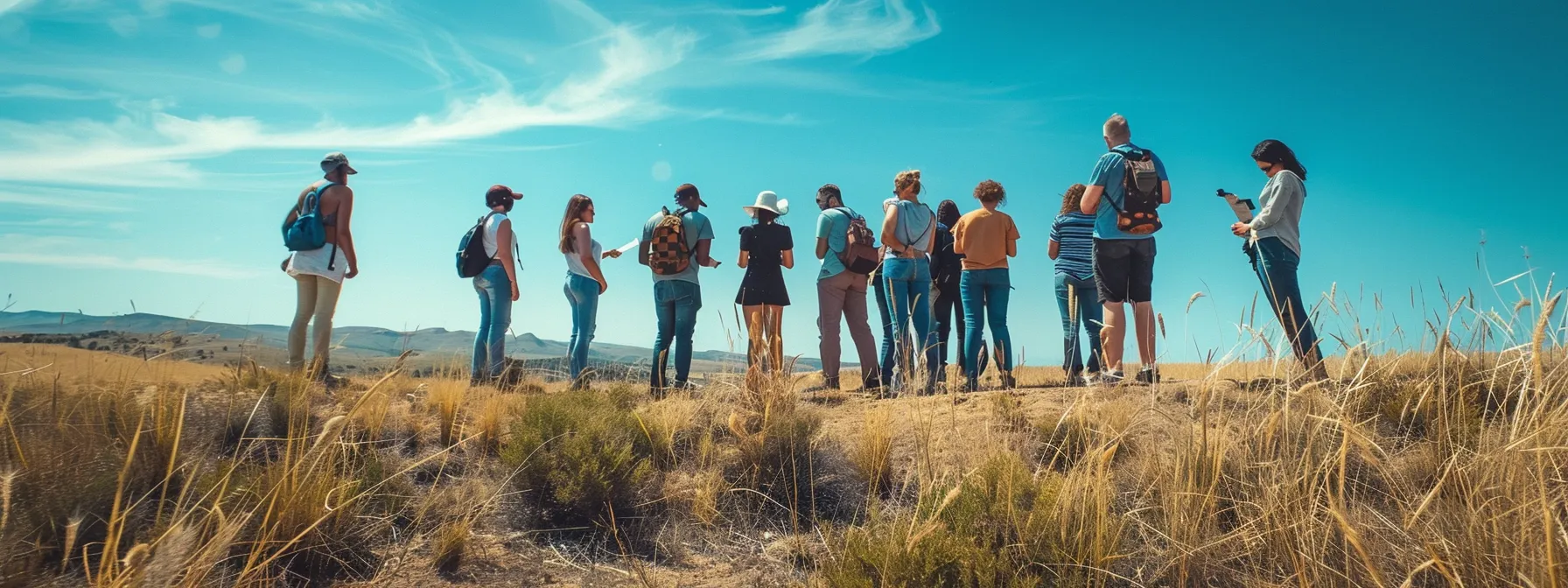 a diverse group of individuals standing together on a vast, shared property, each holding a unique deed signifying their distinct ownership in a clear, sunny day.