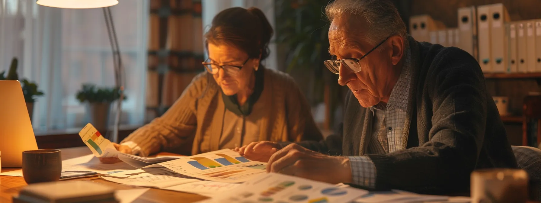 a homeowner carefully weighing options with a financial advisor, surrounded by documents and charts, symbolizing a thoughtful decision-making process.