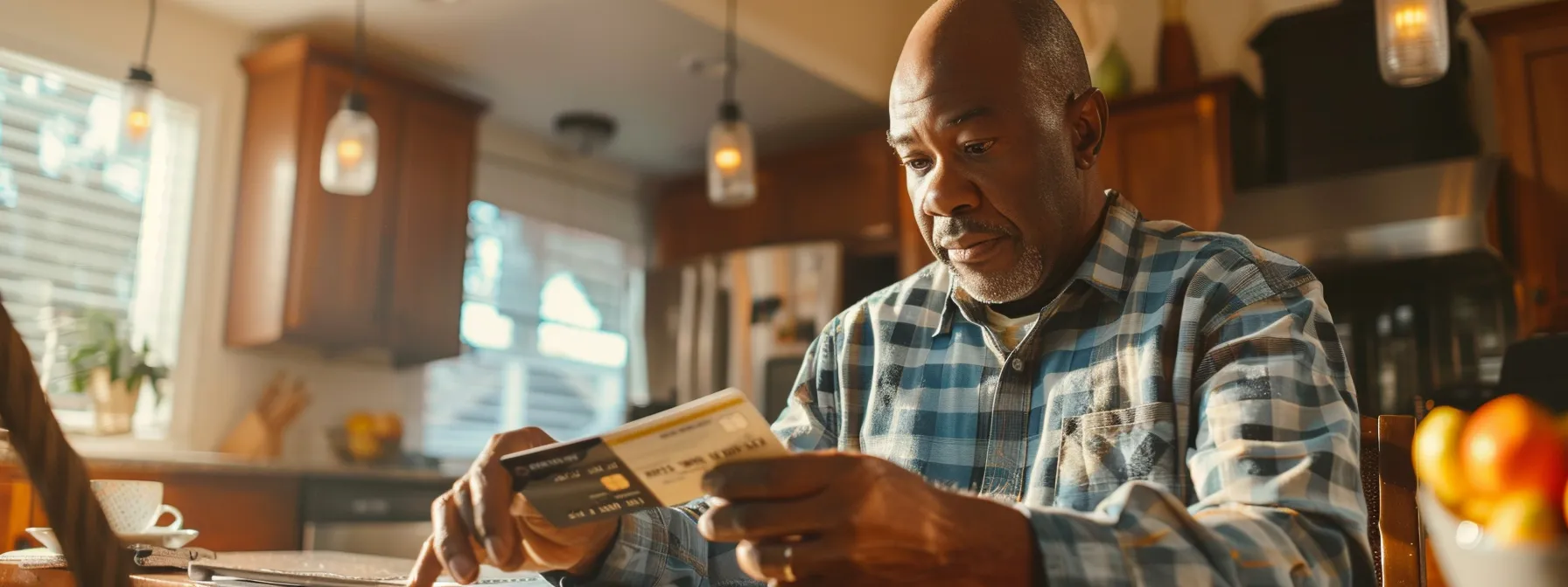 a homeowner confidently swiping a credit card to pay their mortgage, with a look of determination and strategic planning.