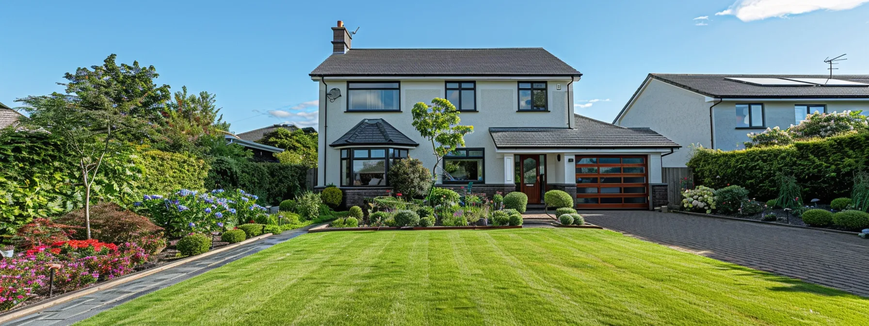 a newly renovated house with a tidy garden, fresh paint, and modern furnishings ready for potential tenants.