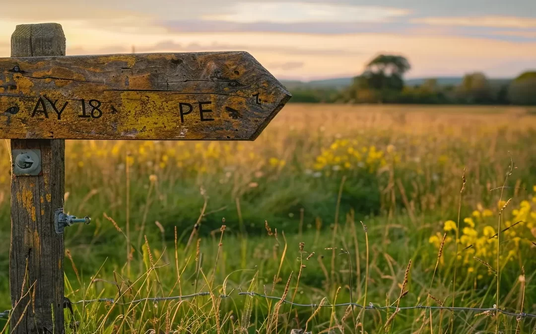 a rustic wooden sign marking the boundary of a picturesque field shared by multiple owners in tenancy in common.