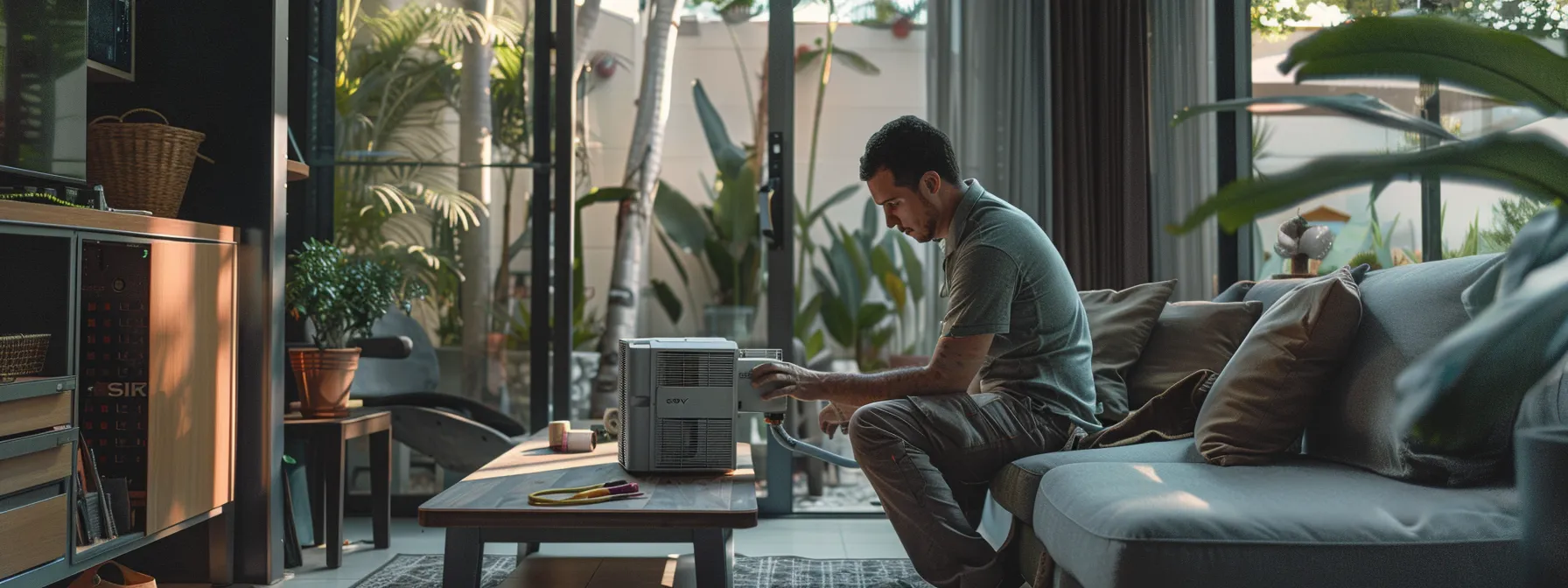 a technician efficiently fixing a pump failure in a modern home interior, showcasing choice home warranty's quality service and cost-saving benefits.