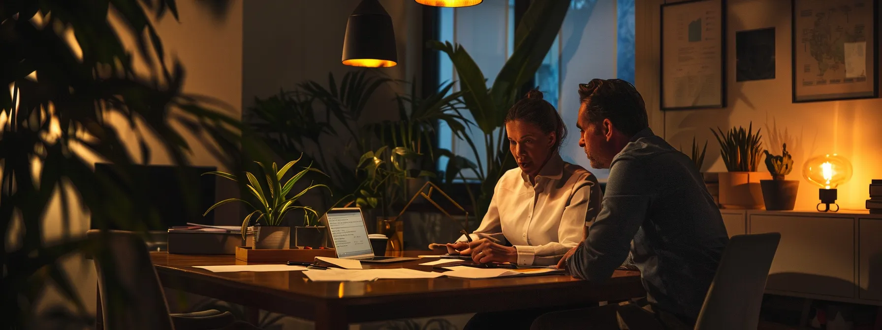 a tense negotiation scene between a buyer and seller in a dimly lit room, with documents spread out on a table, showcasing the impact of contingencies on a real estate transaction.