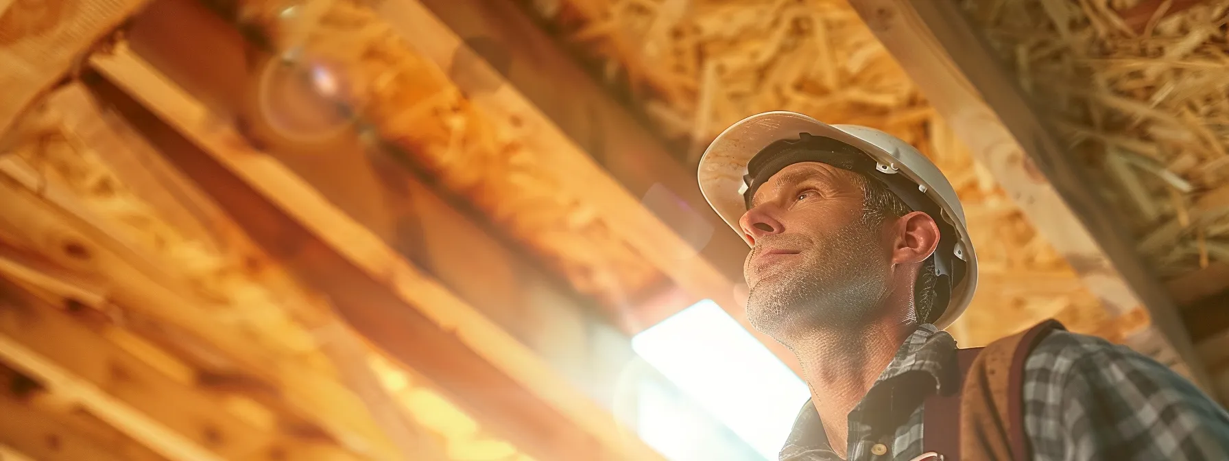 a close-up shot of a professional termite inspector examining wooden beams in a house, highlighting the importance of thorough termite inspections before purchasing a home.