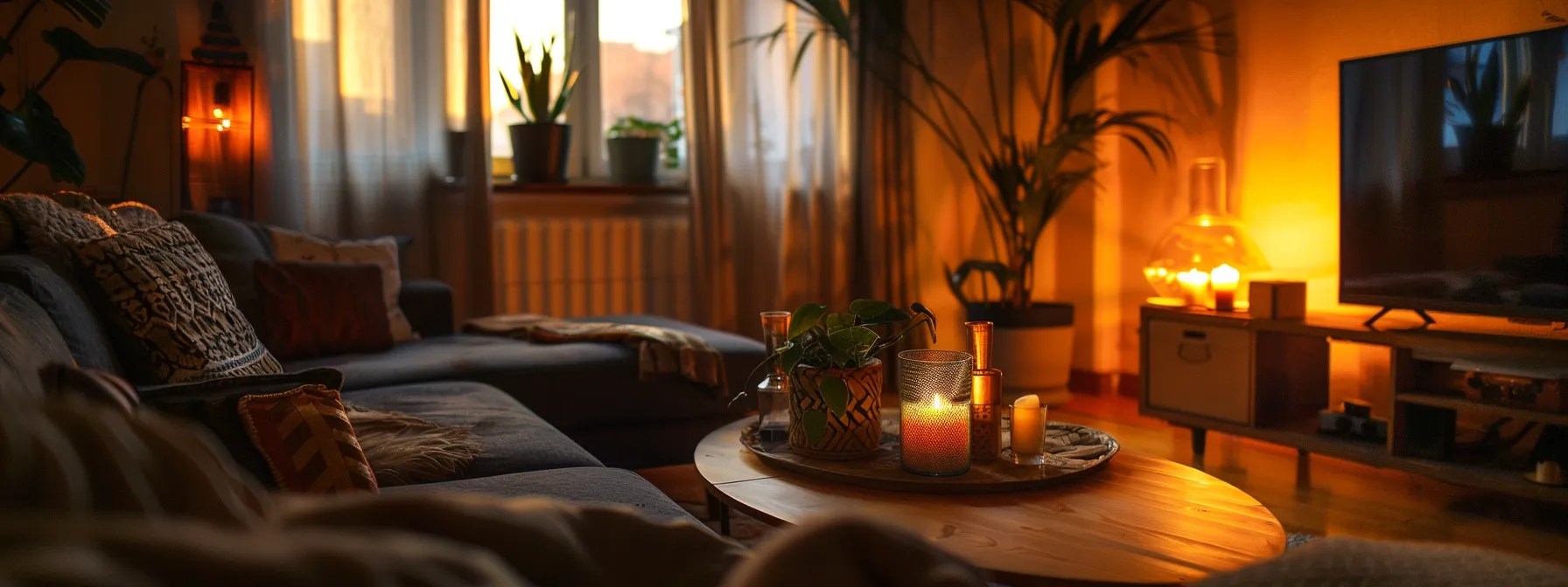 a cozy living room with elegant furnishings and warm lighting, showcasing the essence of a rent-to-own home.