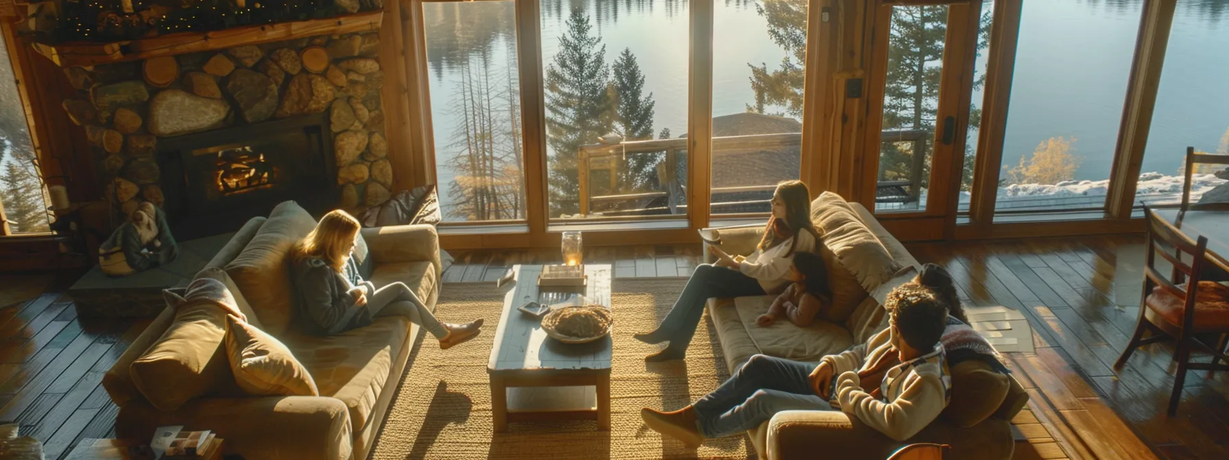 a family gathers around a cozy living room, discussing their shared vacation property by the lake, showcasing the practical applications of tenancy in common.