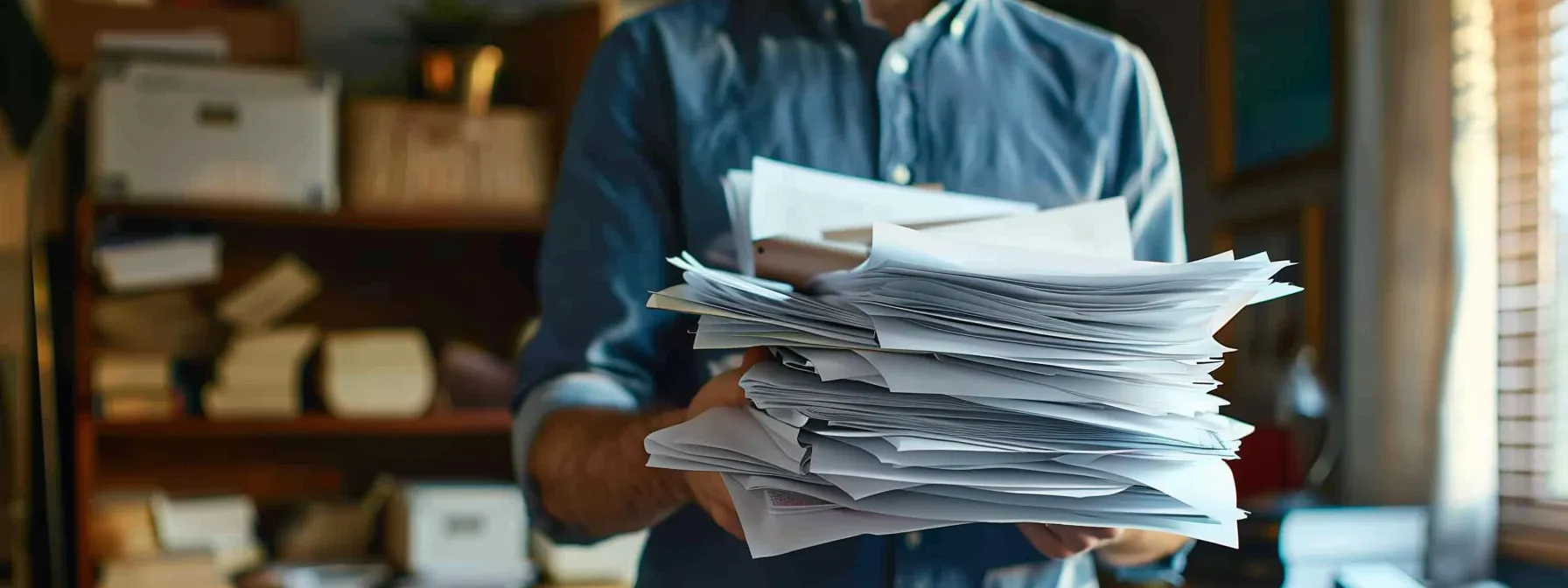 a person carefully reviewing a stack of official documents related to property ownership, highlighting the importance of legal and ethical considerations in property searches.